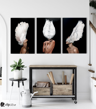 Σύνθεση Με Πίνακες Καμβάδες 60x40 - 3 Τεμάχια - Angel Woman