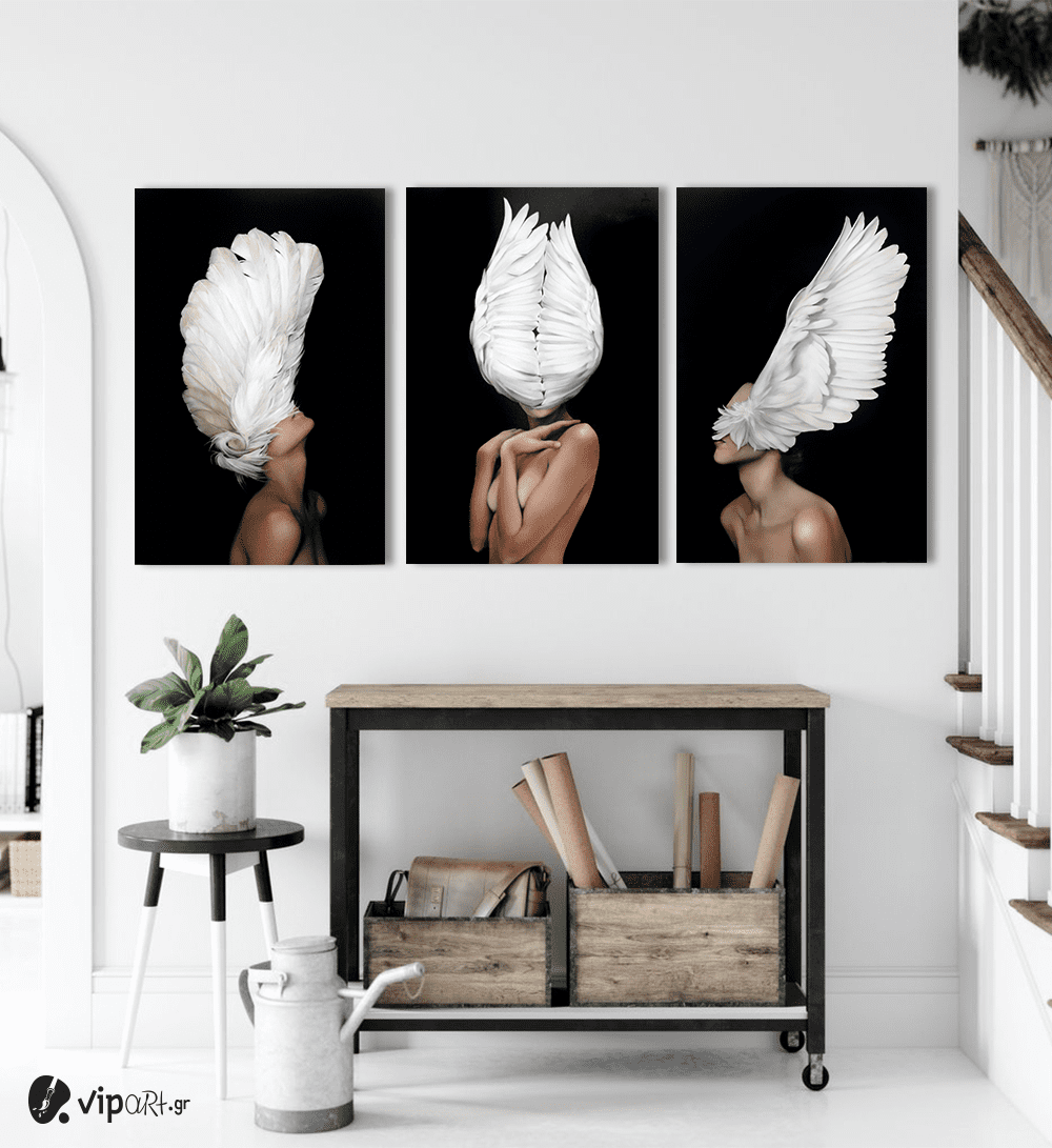 Σύνθεση Με Πίνακες Καμβάδες 60x40 - 3 Τεμάχια - Angel Woman