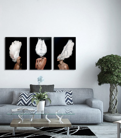 Σύνθεση Με Πίνακες Καμβάδες 60x40 - 3 Τεμάχια - Angel Woman
