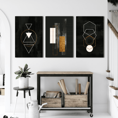 Σύνθεση Με Πίνακες Καμβάδες 60x40 - 3 Τεμάχια - Gold & White Symbols