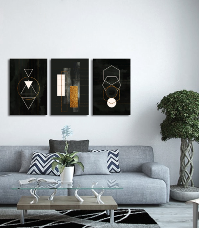 Σύνθεση Με Πίνακες Καμβάδες 60x40 - 3 Τεμάχια - Gold & White Symbols