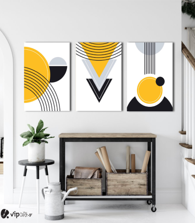Σύνθεση Με Πίνακες Καμβάδες 60x40 - 3 Τεμάχια - Black & Yellow Art