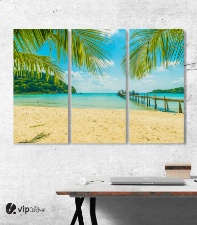 Καμβάς Τρίπτυχος Πίνακας Beach with Palm Trees
