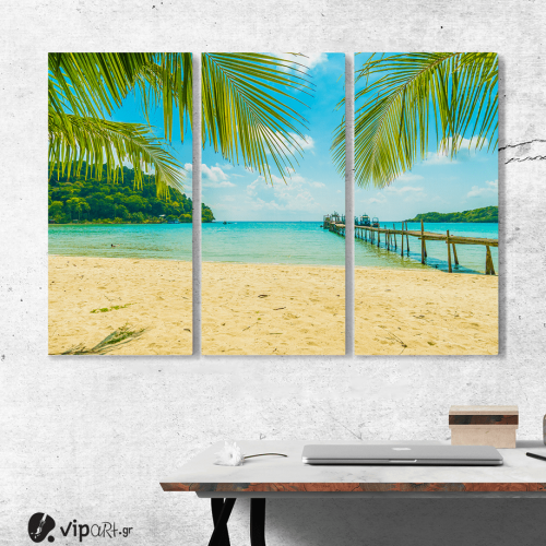 Καμβάς Τρίπτυχος Πίνακας Beach with Palm Trees