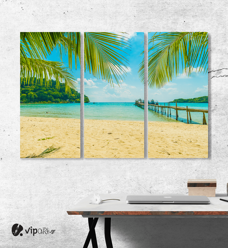 Καμβάς Τρίπτυχος Πίνακας Beach with Palm Trees Καμβάς Τρίπτυχος Πίνακας Beach with Palm Trees