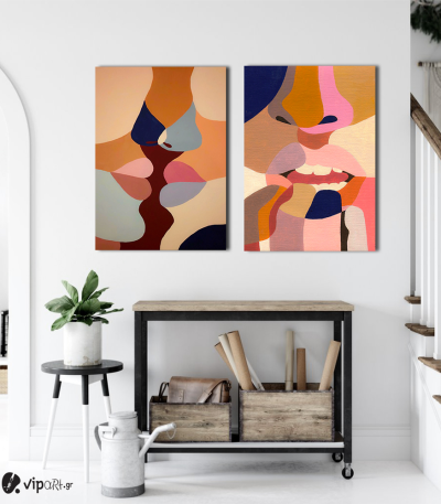 Σύνθεση με πίνακες Καμβάδες : Abstract Art Lips - 2 Τεμάχια 70x 50