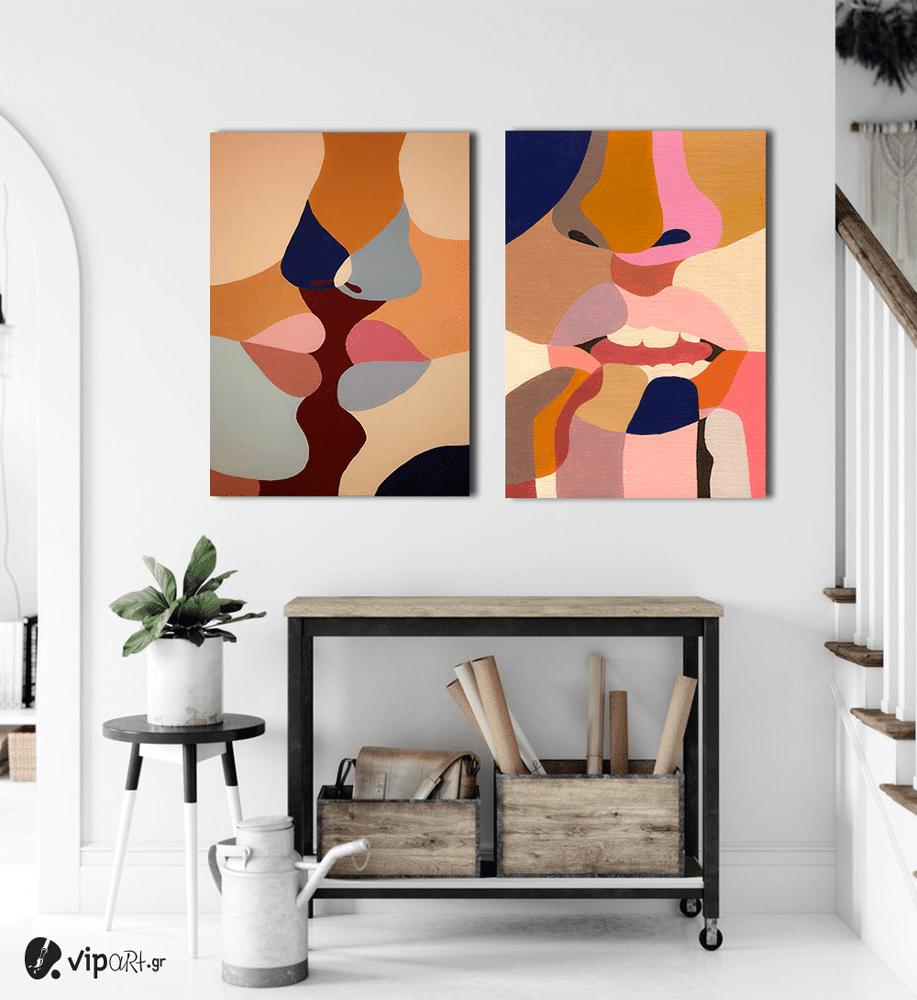 Σύνθεση με πίνακες Καμβάδες : Abstract Art Lips - 2 Τεμάχια 70x 50