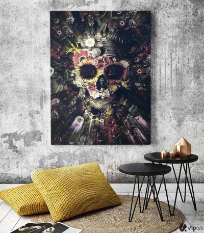 Πίνακας σε Καμβά Flower Skull Art