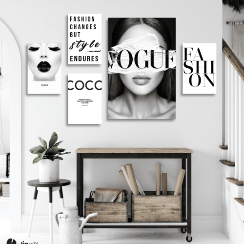 Σύνθεση με πίνακες Καμβάδες Fashion Chanel Vogue Canvas - 4 Τεμάχια 30x20 & 1 Tεμάχιο 60x40