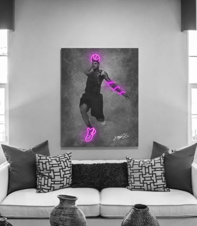 Πίνακας σε Καμβά LeBron James Jump Neon Art