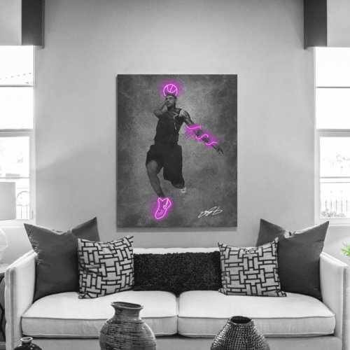 Πίνακας σε Καμβά LeBron James Jump Neon Art