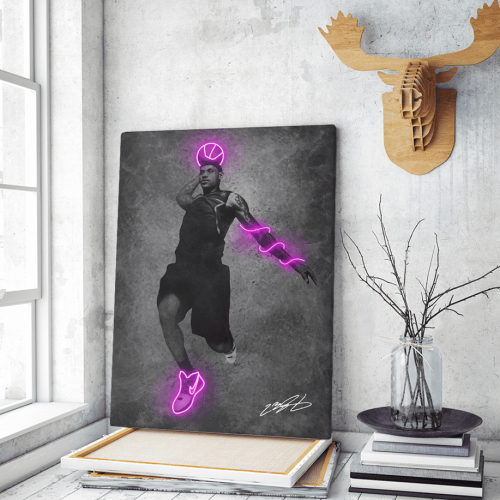 Πίνακας σε Καμβά LeBron James Jump Neon Art
