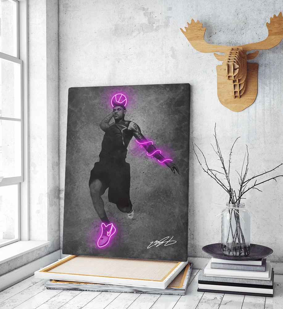 Πίνακας σε Καμβά LeBron James Jump Neon Art