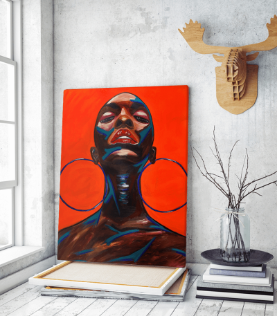 Πίνακας σε Καμβά Afro Woman with Earrings