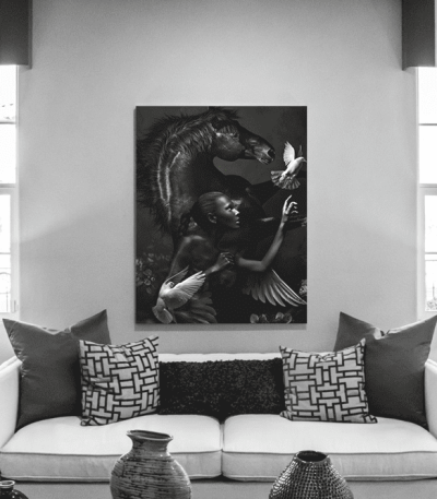 Πίνακας σε Καμβά Woman with Black Horse