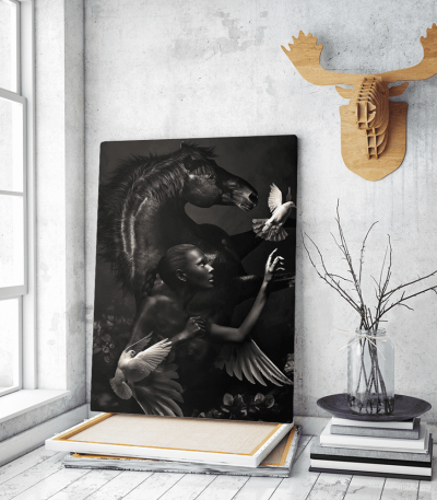 Πίνακας σε Καμβά Woman with Black Horse