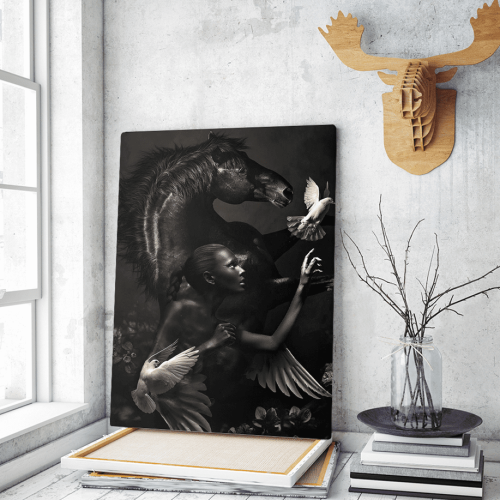 Πίνακας σε Καμβά Woman with Black Horse