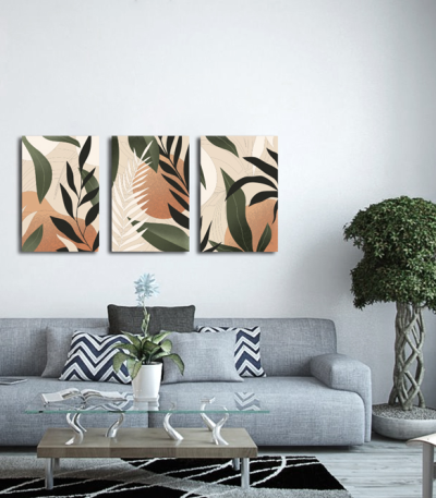 Σύνθεση Με Πίνακες Καμβάδες 60x40 - 3 Τεμάχια - Green Leaves