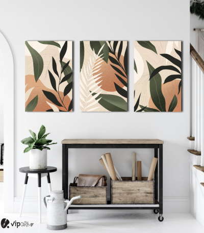 Σύνθεση Με Πίνακες Καμβάδες 60x40 - 3 Τεμάχια - Green Leaves