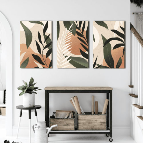 Σύνθεση Με Πίνακες Καμβάδες 60x40 - 3 Τεμάχια - Green Leaves