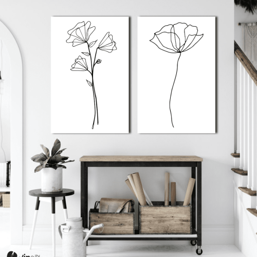 Σύνθεση με πίνακες Καμβάδες : One line Flowers - 2 Τεμάχια 70x50