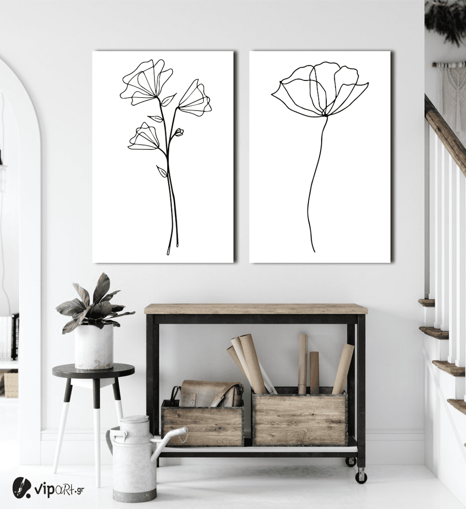 Σύνθεση με πίνακες Καμβάδες : One line Flowers - 2 Τεμάχια 70x50