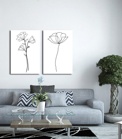 Σύνθεση με πίνακες Καμβάδες : One line Flowers - 2 Τεμάχια 70x50