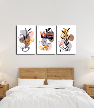 Σύνθεση Με Πίνακες Καμβάδες 60x40 - 3 Τεμάχια - Abstract Modern Flower art