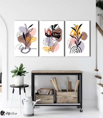 Σύνθεση Με Πίνακες Καμβάδες 60x40 - 3 Τεμάχια - Abstract Modern Flower art