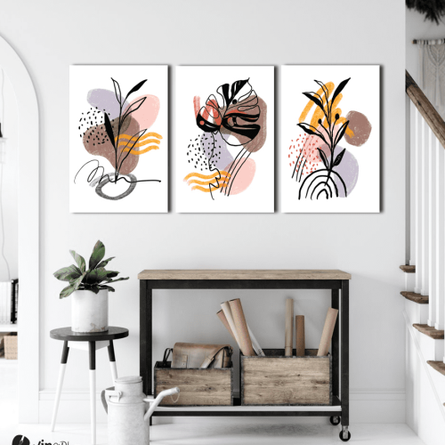 Σύνθεση Με Πίνακες Καμβάδες 60x40 - 3 Τεμάχια - Abstract Modern Flower art