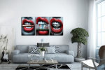 Σύνθεση Με Πίνακες Καμβάδες 70x50 - 3 Τεμάχια - Wild Lips