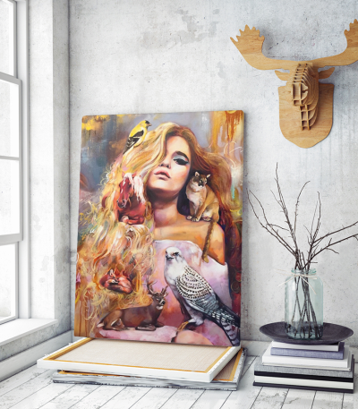 Πίνακας Καμβάς Colorful Woman Painting- Animals