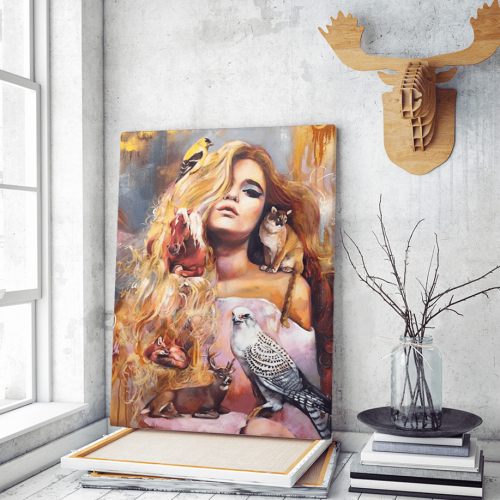 Πίνακας Καμβάς Colorful Woman Painting- Animals