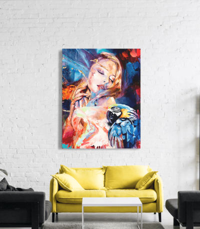Πίνακας Καμβάς Colorful Woman- Parrot