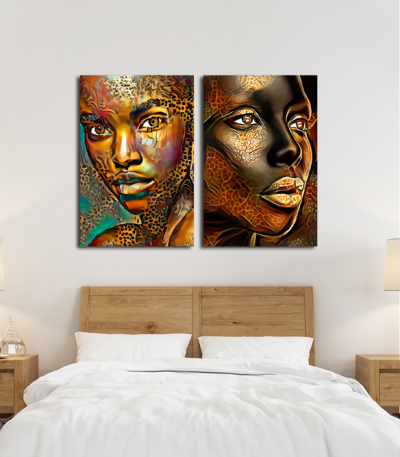 Σύνθεση με πίνακες Καμβάδες : Woman Art Leopar - 2 Τεμάχια 70x50