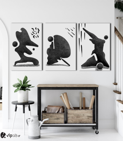 Σύνθεση Με Πίνακες Καμβάδες 60x40 - 3 Τεμάχια - Black Abstract Art
