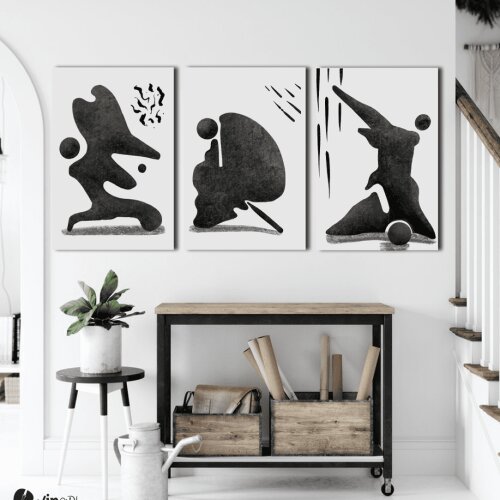 Σύνθεση Με Πίνακες Καμβάδες 60x40 - 3 Τεμάχια - Black Abstract Art