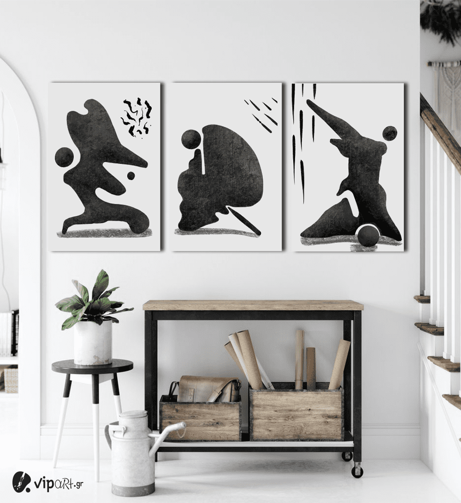 Σύνθεση Με Πίνακες Καμβάδες 60x40 - 3 Τεμάχια - Black Abstract Art