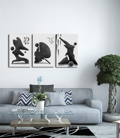 Σύνθεση Με Πίνακες Καμβάδες 60x40 - 3 Τεμάχια - Black Abstract Art