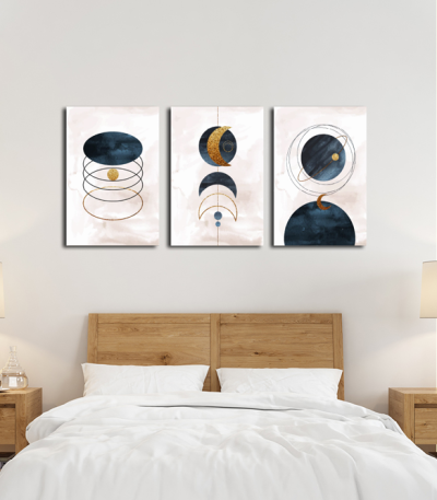 Σύνθεση Με Πίνακες Καμβάδες 60x40 - 3 Τεμάχια - Minimal Symbols Moon