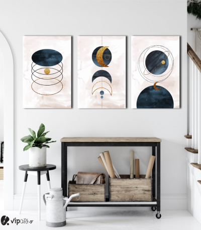 Σύνθεση Με Πίνακες Καμβάδες 60x40 - 3 Τεμάχια - Minimal Symbols Moon