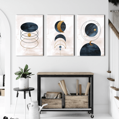 Σύνθεση Με Πίνακες Καμβάδες 60x40 - 3 Τεμάχια - Minimal Symbols Moon
