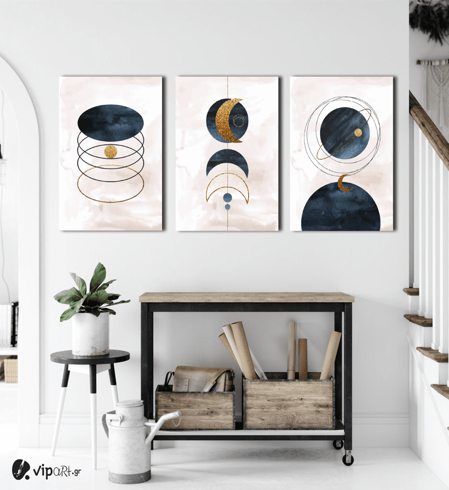 Σύνθεση Με Πίνακες Καμβάδες 60x40 - 3 Τεμάχια - Minimal Symbols Moon
