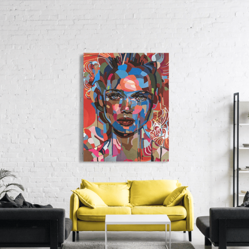 Πίνακας σε Καμβά : Girl portrait colorful painting