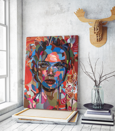 Πίνακας σε Καμβά : Girl portrait colorful painting