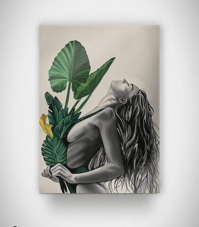 Πίνακας Καμβάς Woman with Green Leaves