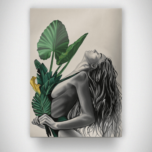 Πίνακας Καμβάς Woman with Green Leaves