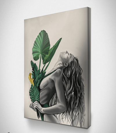 Πίνακας Καμβάς Woman with Green Leaves