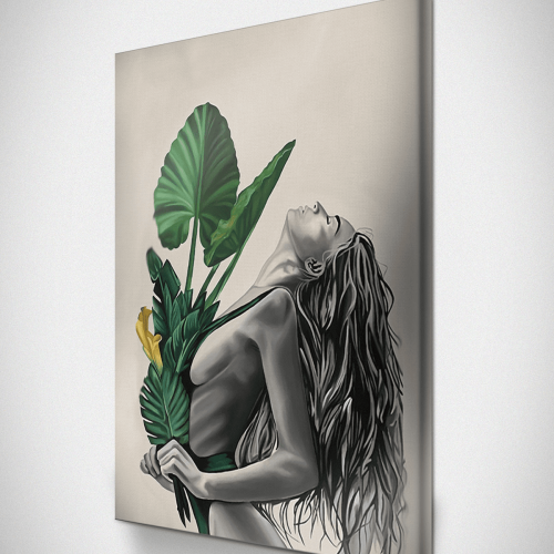 Πίνακας Καμβάς Woman with Green Leaves