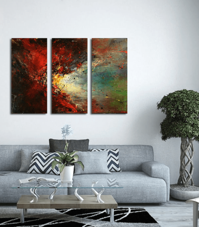 Μοντέρνος Τρίπτυχος Καμβάς Abstract Art Red Color